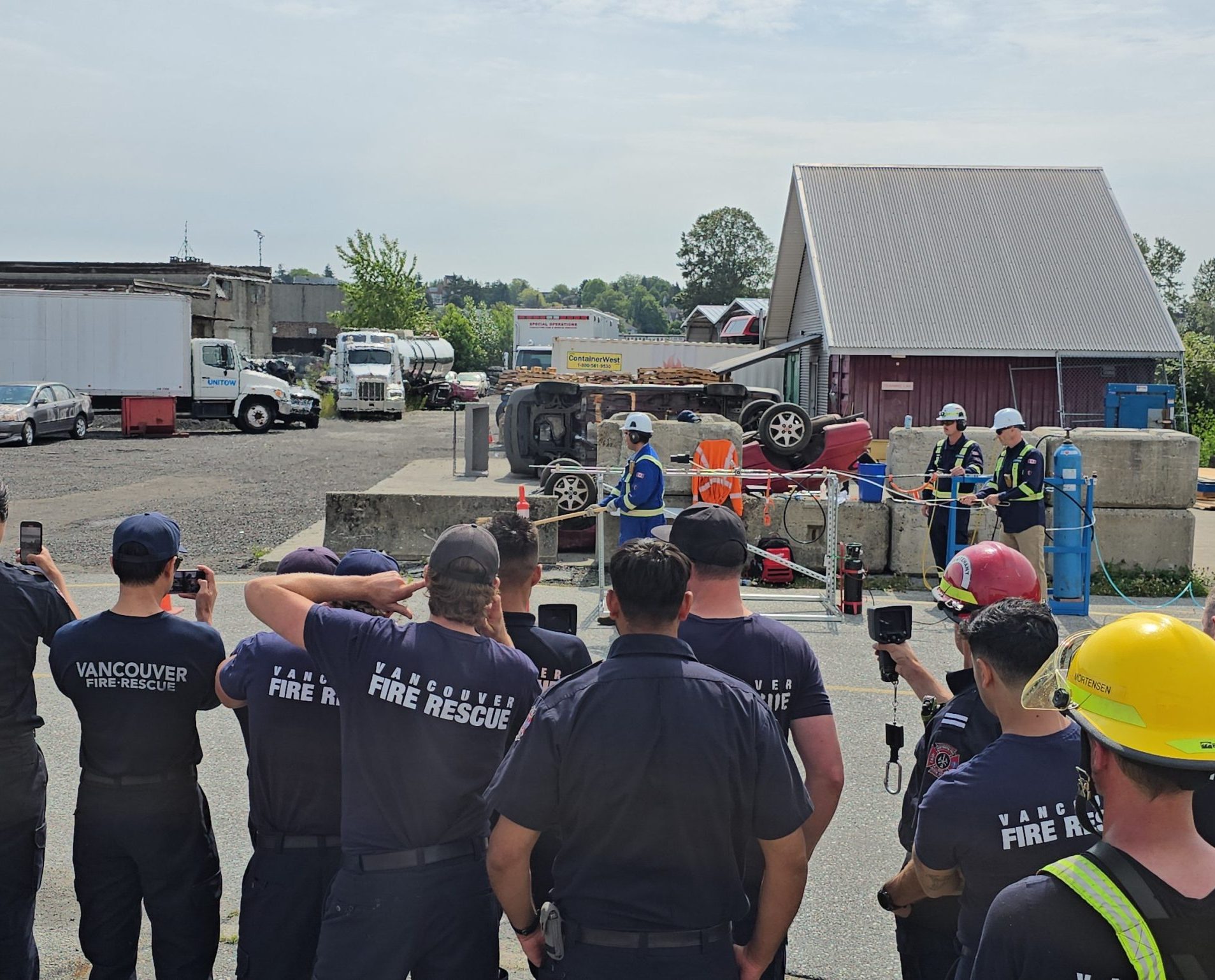 First responders watching a hydrogen safety demonstration